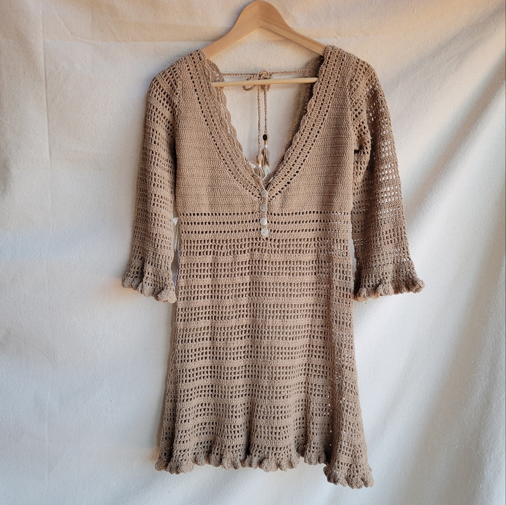 NWT She Made Me Neha Crochet Dress Sand Small